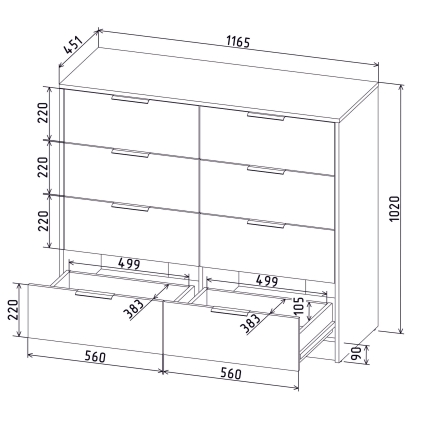Kомод КТ-К117 (Белый ЛДСП/ Дуб серый ЛДСП) Ш1165 В1020 Г451