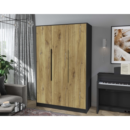 Шкаф распашной КТ-Ш3 (Антрацит ЛДСП/ Дуб нокс ЛДСП) Ш1360 В2128 Г547