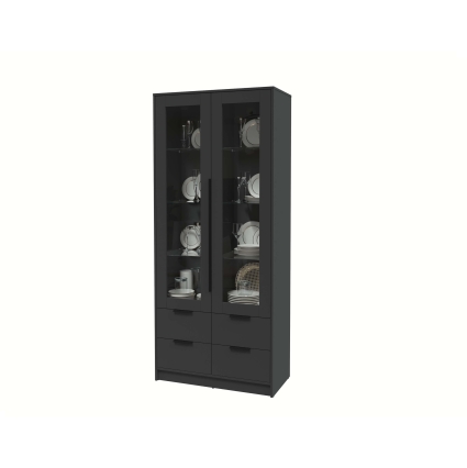 Шкаф с витриной КТ-ШВ2 (Антрацит ЛДСП/ Антрацит ЛДСП) Ш918 В2128 Г451