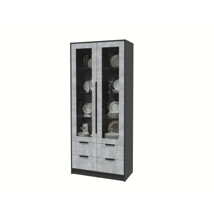 Шкаф с витриной КТ-ШВ2 (Антрацит ЛДСП/ Бетон ЛДСП) Ш918 В2128 Г451
