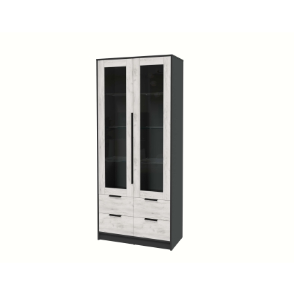 Шкаф с витриной КТ-ШВ2 (Антрацит ЛДСП/ Дуб белый ЛДСП) Ш918 В2128 Г451
