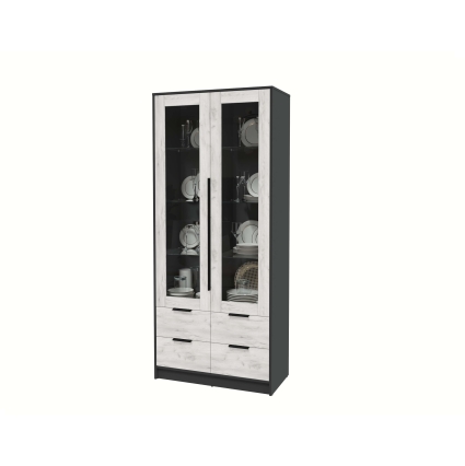 Шкаф с витриной КТ-ШВ2 (Антрацит ЛДСП/ Дуб белый ЛДСП) Ш918 В2128 Г451