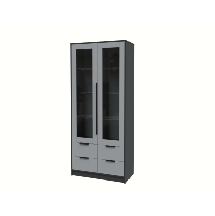 Шкаф с витриной КТ-ШВ2 (Антрацит ЛДСП/ Серебро ЛДСП) Ш918 В2128 Г451