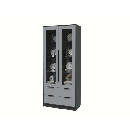 Шкаф с витриной КТ-ШВ2 (Антрацит ЛДСП/ Серебро ЛДСП) Ш918 В2128 Г451