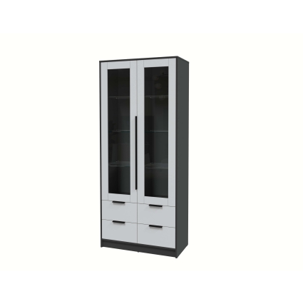 Шкаф с витриной КТ-ШВ2 (Антрацит ЛДСП/ Серый ЛДСП) Ш918 В2128 Г451