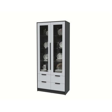 Шкаф с витриной КТ-ШВ2 (Антрацит ЛДСП/ Серый ЛДСП) Ш918 В2128 Г451