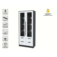 Шкаф с витриной КТ-ШВ2 с подсветкой (Антрацит ЛДСП/ Белый платинум ЛДСП) Ш918 В2128 Г451