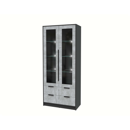 Шкаф с витриной КТ-ШВ2 с подсветкой (Антрацит ЛДСП/ Бетон ЛДСП) Ш918 В2128 Г451