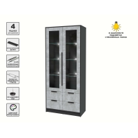Шкаф с витриной КТ-ШВ2 с подсветкой (Антрацит ЛДСП/ Бетон ЛДСП) Ш918 В2128 Г451
