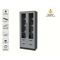 Шкаф с витриной КТ-ШВ2 с подсветкой (Антрацит ЛДСП/ Серебро ЛДСП) Ш918 В2128 Г451