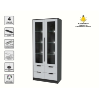 Шкаф с витриной КТ-ШВ2 с подсветкой (Антрацит ЛДСП/ Серый ЛДСП) Ш918 В2128 Г451