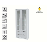 Шкаф с витриной КТ-ШВ2 с подсветкой (Белый ЛДСП/ Серый ЛДСП) Ш918 В2128 Г451