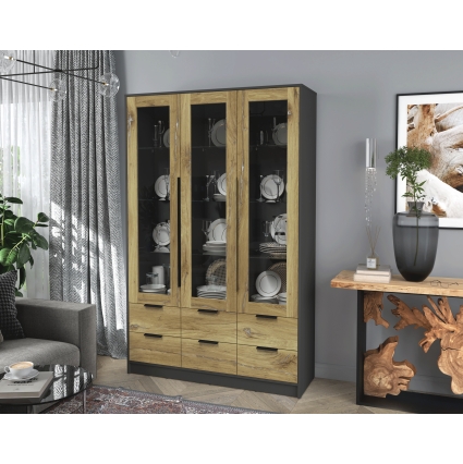 Шкаф с витриной КТ-ШВ3 (Антрацит ЛДСП/ Дуб нокс ЛДСП) Ш1360 В2128 Г451