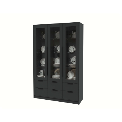 Шкаф с витриной КТ-ШВ3 (Антрацит ЛДСП/ Антрацит ЛДСП) Ш1360 В2128 Г451