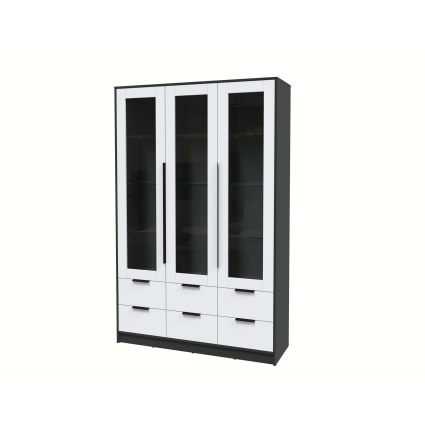 Шкаф с витриной КТ-ШВ3 (Антрацит ЛДСП/ Белый платинум ЛДСП) Ш1360 В2128 Г451