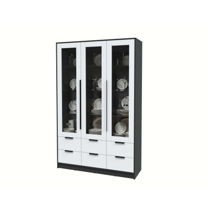 Шкаф с витриной КТ-ШВ3 (Антрацит ЛДСП/ Белый платинум ЛДСП) Ш1360 В2128 Г451