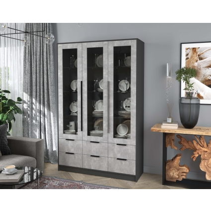 Шкаф с витриной КТ-ШВ3 (Антрацит ЛДСП/ Бетон ЛДСП) Ш1360 В2128 Г451