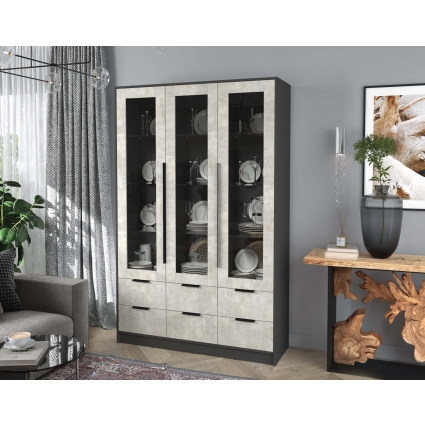 Шкаф с витриной КТ-ШВ3 (Антрацит ЛДСП/ Бетон лайт ЛДСП) Ш1360 В2128 Г451