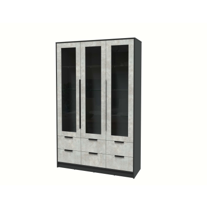 Шкаф с витриной КТ-ШВ3 (Антрацит ЛДСП/ Бетон лайт ЛДСП) Ш1360 В2128 Г451