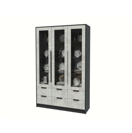 Шкаф с витриной КТ-ШВ3 (Антрацит ЛДСП/ Бетон лайт ЛДСП) Ш1360 В2128 Г451