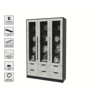 Шкаф с витриной КТ-ШВ3 (Антрацит ЛДСП/ Бетон лайт ЛДСП) Ш1360 В2128 Г451