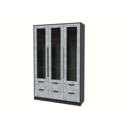 Шкаф с витриной КТ-ШВ3 (Антрацит ЛДСП/ Бетон ЛДСП) Ш1360 В2128 Г451
