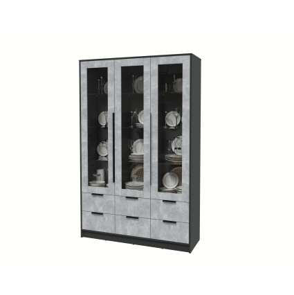 Шкаф с витриной КТ-ШВ3 (Антрацит ЛДСП/ Бетон ЛДСП) Ш1360 В2128 Г451