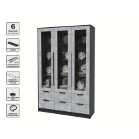 Шкаф с витриной КТ-ШВ3 (Антрацит ЛДСП/ Бетон ЛДСП) Ш1360 В2128 Г451