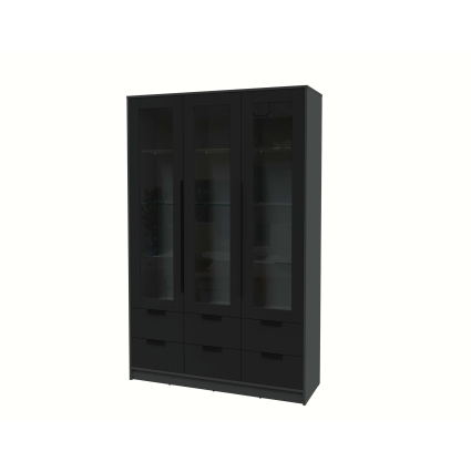 Шкаф с витриной КТ-ШВ3 (Антрацит ЛДСП/ Черный ЛДСП) Ш1360 В2128 Г451