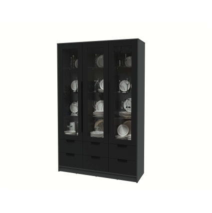 Шкаф с витриной КТ-ШВ3 (Антрацит ЛДСП/ Черный ЛДСП) Ш1360 В2128 Г451