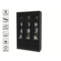 Шкаф с витриной КТ-ШВ3 (Антрацит ЛДСП/ Черный ЛДСП) Ш1360 В2128 Г451