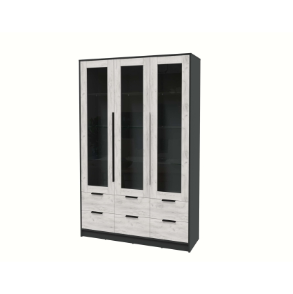 Шкаф с витриной КТ-ШВ3 (Антрацит ЛДСП/ Дуб белый ЛДСП) Ш1360 В2128 Г451