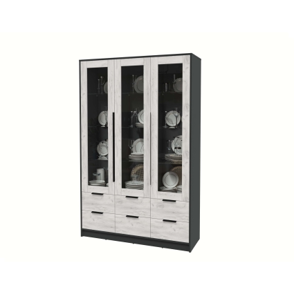 Шкаф с витриной КТ-ШВ3 (Антрацит ЛДСП/ Дуб белый ЛДСП) Ш1360 В2128 Г451