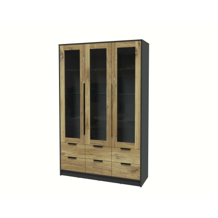 Шкаф с витриной КТ-ШВ3 (Антрацит ЛДСП/ Дуб нокс ЛДСП) Ш1360 В2128 Г451
