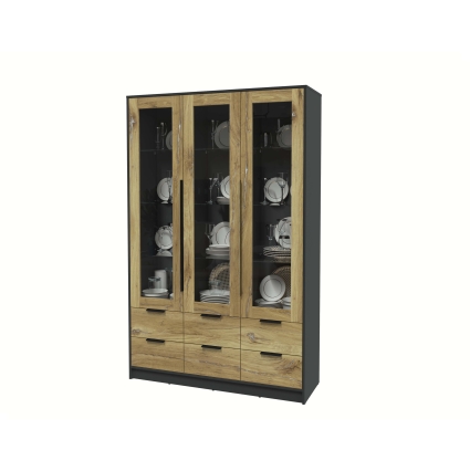Шкаф с витриной КТ-ШВ3 (Антрацит ЛДСП/ Дуб нокс ЛДСП) Ш1360 В2128 Г451