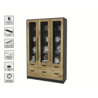 Шкаф с витриной КТ-ШВ3 (Антрацит ЛДСП/ Дуб нокс ЛДСП) Ш1360 В2128 Г451
