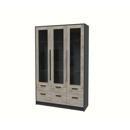 Шкаф с витриной КТ-ШВ3 (Антрацит ЛДСП/ Дуб серый ЛДСП) Ш1360 В2128 Г451