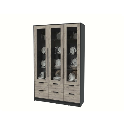 Шкаф с витриной КТ-ШВ3 (Антрацит ЛДСП/ Дуб серый ЛДСП) Ш1360 В2128 Г451