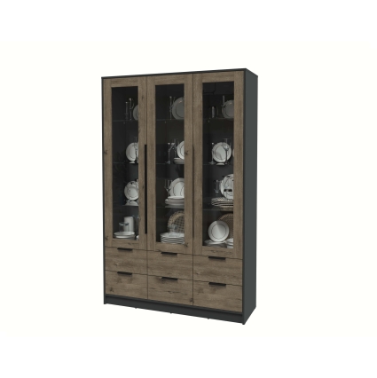 Шкаф с витриной КТ-ШВ3 (Антрацит ЛДСП/ Дуб веллингтон ЛДСП) Ш1360 В2128 Г451