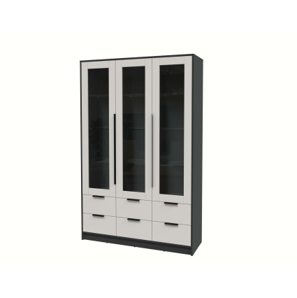 Шкаф с витриной КТ-ШВ3 (Антрацит ЛДСП/ Персидский жемчуг ЛДСП) Ш1360 В2128 Г451