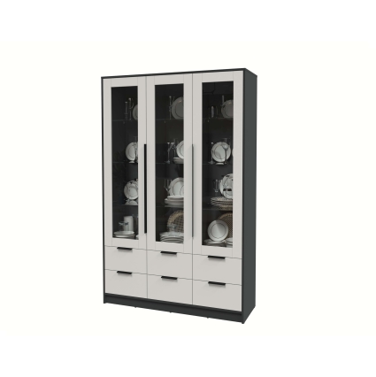 Шкаф с витриной КТ-ШВ3 (Антрацит ЛДСП/ Персидский жемчуг ЛДСП) Ш1360 В2128 Г451