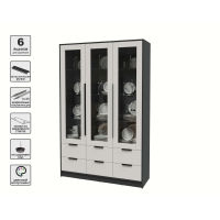Шкаф с витриной КТ-ШВ3 (Антрацит ЛДСП/ Персидский жемчуг ЛДСП) Ш1360 В2128 Г451