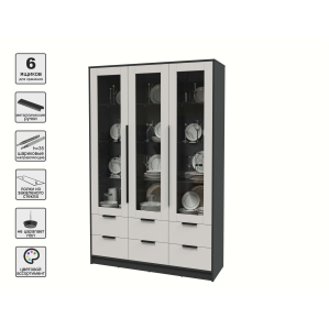 Шкаф с витриной КТ-ШВ3 (Антрацит ЛДСП/ Персидский жемчуг ЛДСП) Ш1360 В2128 Г451