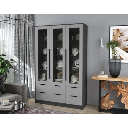 Шкаф с витриной КТ-ШВ3 (Антрацит ЛДСП/ Серебро ЛДСП) Ш1360 В2128 Г451
