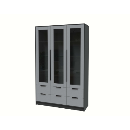 Шкаф с витриной КТ-ШВ3 (Антрацит ЛДСП/ Серебро ЛДСП) Ш1360 В2128 Г451