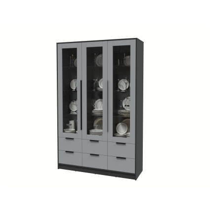 Шкаф с витриной КТ-ШВ3 (Антрацит ЛДСП/ Серебро ЛДСП) Ш1360 В2128 Г451