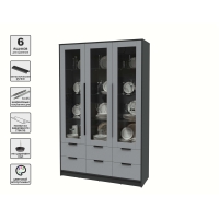 Шкаф с витриной КТ-ШВ3 (Антрацит ЛДСП/ Серебро ЛДСП) Ш1360 В2128 Г451