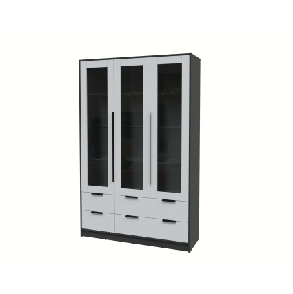 Шкаф с витриной КТ-ШВ3 (Антрацит ЛДСП/ Серый ЛДСП) Ш1360 В2128 Г451