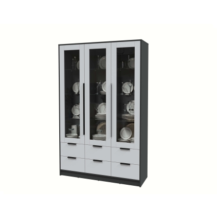 Шкаф с витриной КТ-ШВ3 (Антрацит ЛДСП/ Серый ЛДСП) Ш1360 В2128 Г451