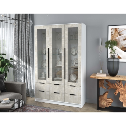 Шкаф с витриной КТ-ШВ3 (Белый ЛДСП/ Бетон лайт ЛДСП) Ш1360 В2128 Г451
